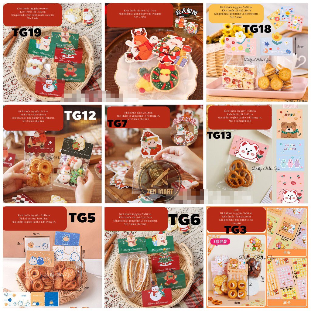 Túi đựng bánh kẹo, quà tặng giáng sinh kèm tag giấy set 10 chiếc