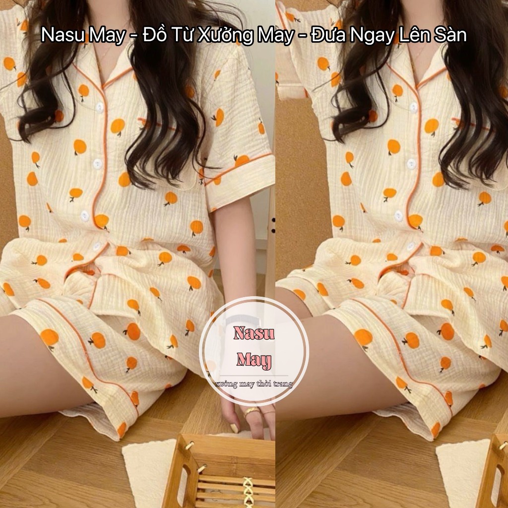BỘ ĐỒ NGỦ, Set Pijama Mặc Ở Nhà Nữ QUẢ CAM vàng Form Rộng