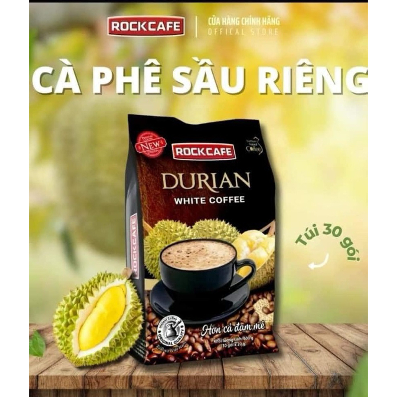 Cà Phê SẦU RIÊNG Rockcafe Túi 30 gói x 20 g - Rock cafe Vị Sầu Riêng - White Coffee Durian