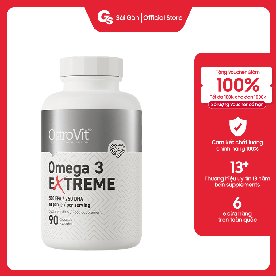 Viên uống dầu cá Ostrovit Omega 3 Extreme, (90 Capsules) nhập khẩu Ba Lan - Gymstore cải thiện sức khỏe toàn diện