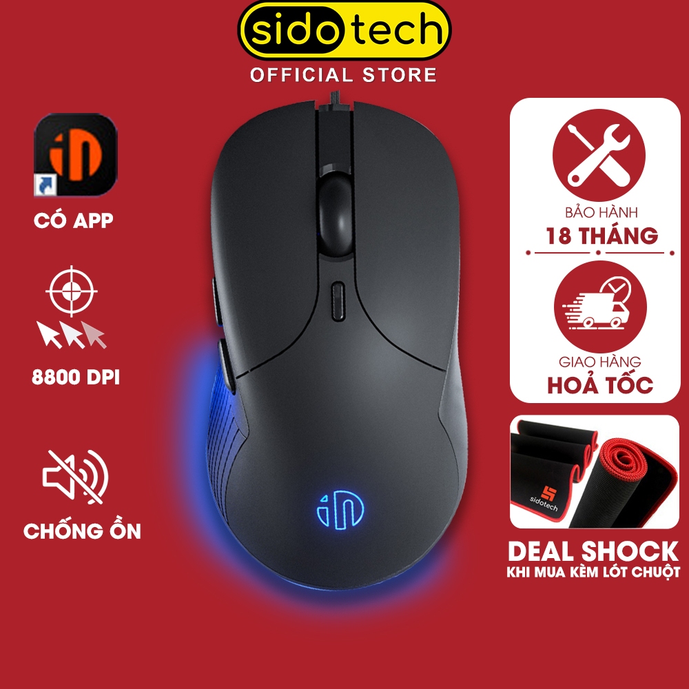 Chuột máy tính có dây SIDOTECH B2 gaming silent tắt âm 6 nút bấm 8800 DPI có app laptop pc chơi game làm việc