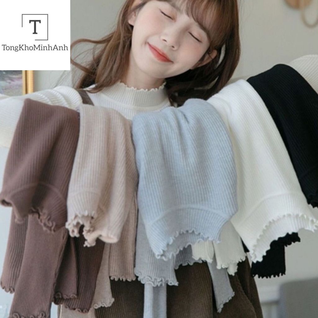 Áo Len Tăm Viền Bèo Chất Mịn Cổ 3p Sóng Kiểu Tay Dài Siêu Dày Dặn Nhiều Màu Hàng Qccc Phong Cách Hàn Quốc Tongkhominhanh