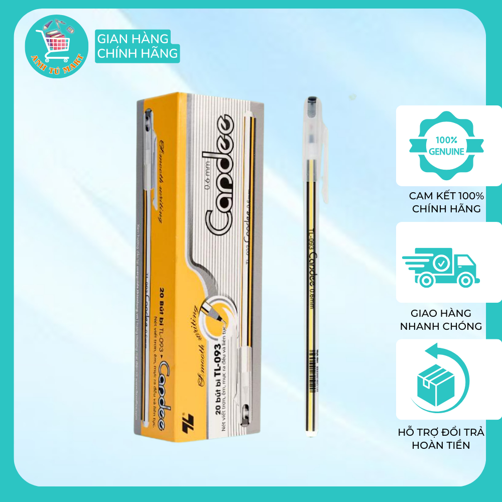 Combo 10/20 Bút bi nến Thiên Long TL-093 ngòi 0,6mm 3 màu mực xanh đỏ đen cho văn phòng, học sinh, sinh viên