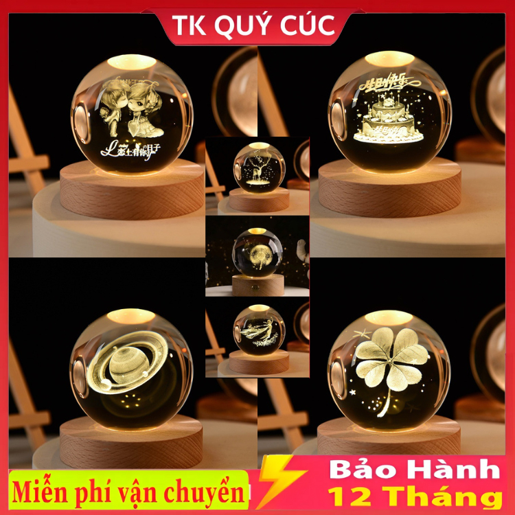 Đèn Ngủ Decor 3D Quả Cầu Pha Lê Phát Sáng Để Bàn, Quà Tặng Sinh Nhật, Quà Lưu Niệm, Qùa Tặng Giáng Sinh, Bảo Hành 1 Năm