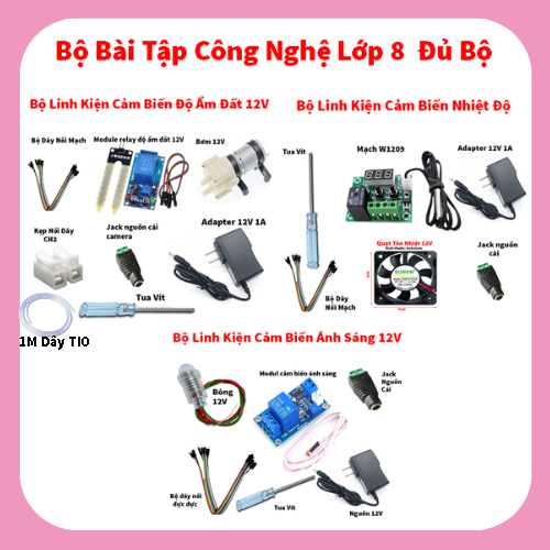 Bộ Linh Kiện Cảm Biến Nhiệt Độ, Độ Ẩm, Ánh Sáng Bài Tập Sách Công Nghệ Lớp 8