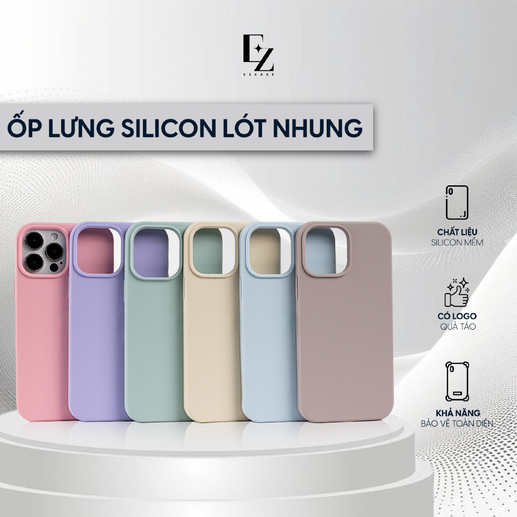 ỐP LƯNG SILICON CHỐNG BẨN CÓ LOGO LÓT NHUNG CHO IPHONE 16/15/14/13/12