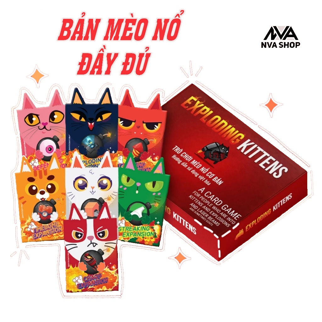 COMBO MÈO NỔ CƠ BẢN VÀ FULL 7 BẢN MỞ RỘNG ( Tiếng Việt ) - Exploding kittens