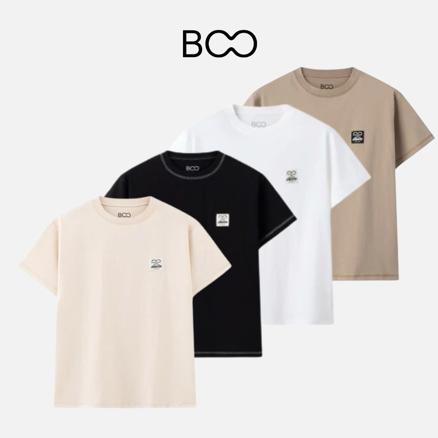 Áo Thun BOO Unisex Nam Nữ Form Regular Đính Patch Chất Liệu Cotton Co Dãn Thoáng Mát Thấm Hút Mồ Hôi