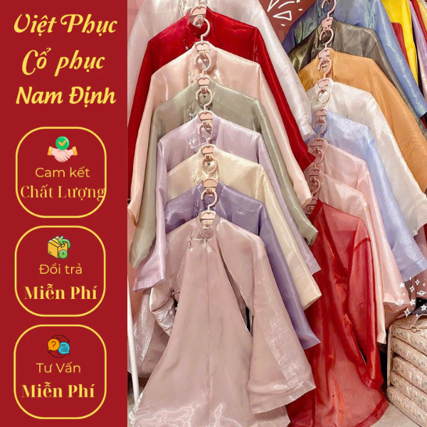 Áo Ngũ Thân Tay Thụng,Áo Tấc Nữ Thời Nguyễn 2 lớp ,Áo Tấc Nữ Vải Tơ , Việt Phục Cổ Phục Nam Định