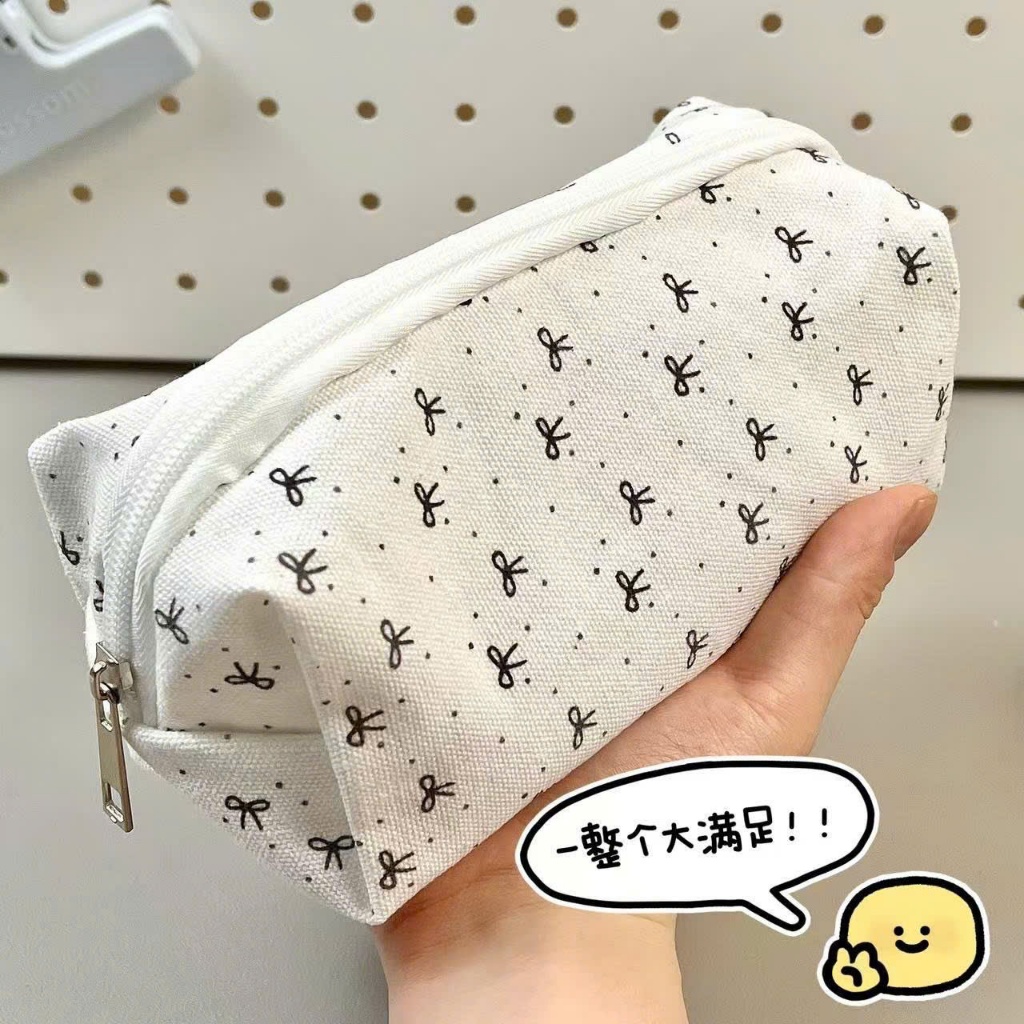 Hộp bút ANMILY-VINTAGE in hình chấm bi đen được làm từ vải mềm màu dễ thương, túi đựng bút cho học sinh-[HB-BI ĐEN.1]