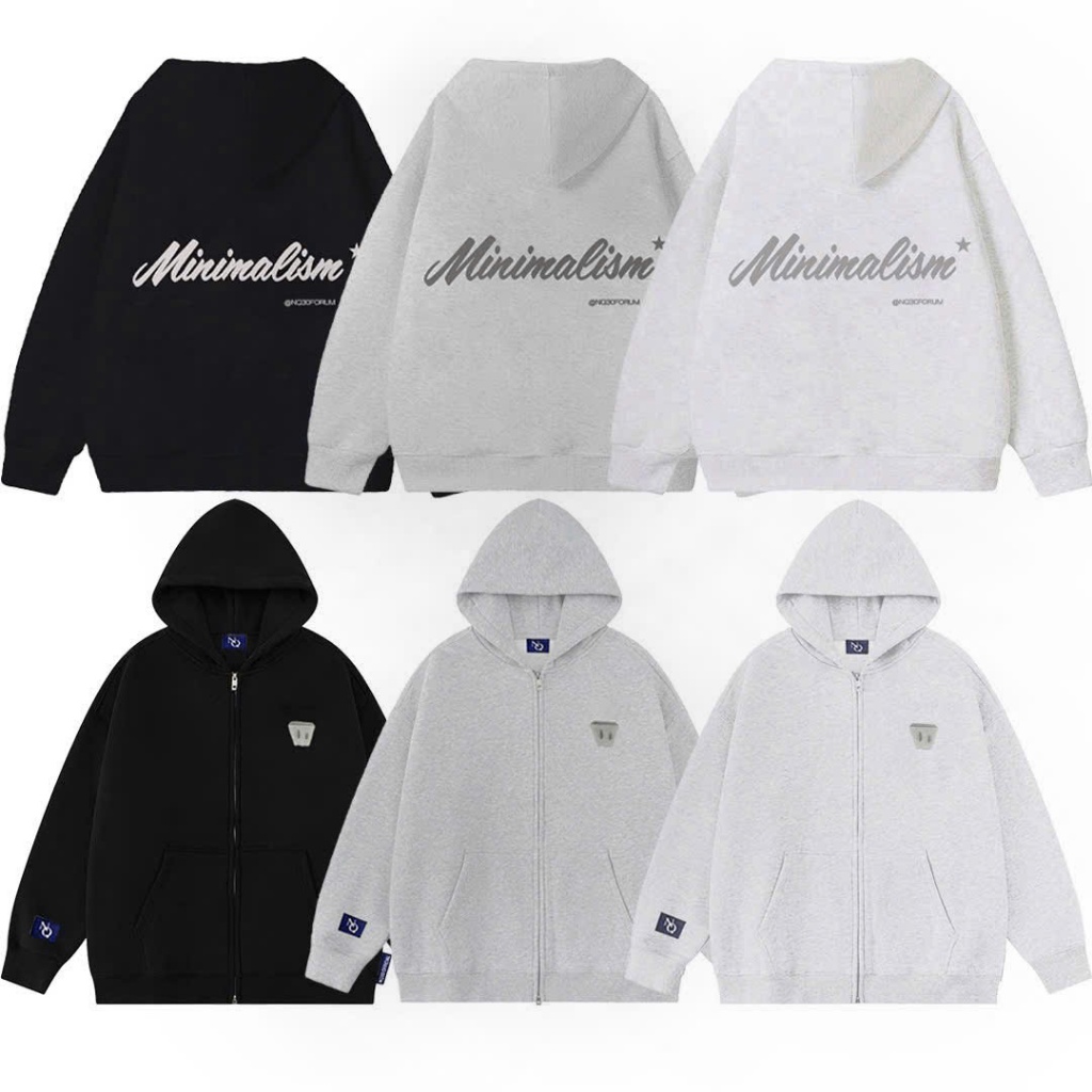 Áo Khoác Hoodie Zip Nỉ Cotton Thêu Nổi NQ30 BLISS Form Boxy Nam Nữ Unisex