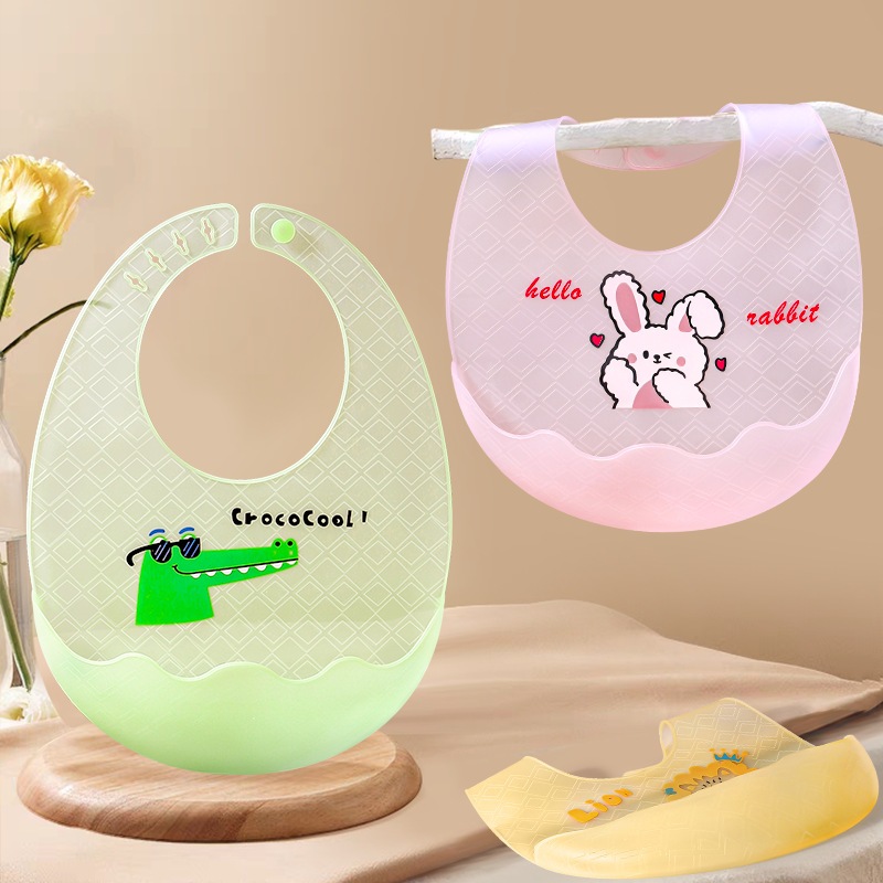 Yếm tập ăn dặm cho bé chất liệu silicon siêu mỏng có máng, dễ vệ sinh, có 4 nấc điều chỉnh