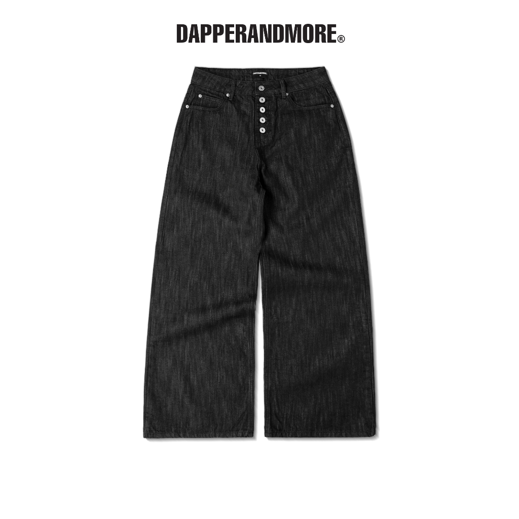 Quần Jean Ống Rộng DAPPERANDMORE Loose Fit Raw Denim Pants Hiệu Ứng Xước Phối 5 Nút - Black