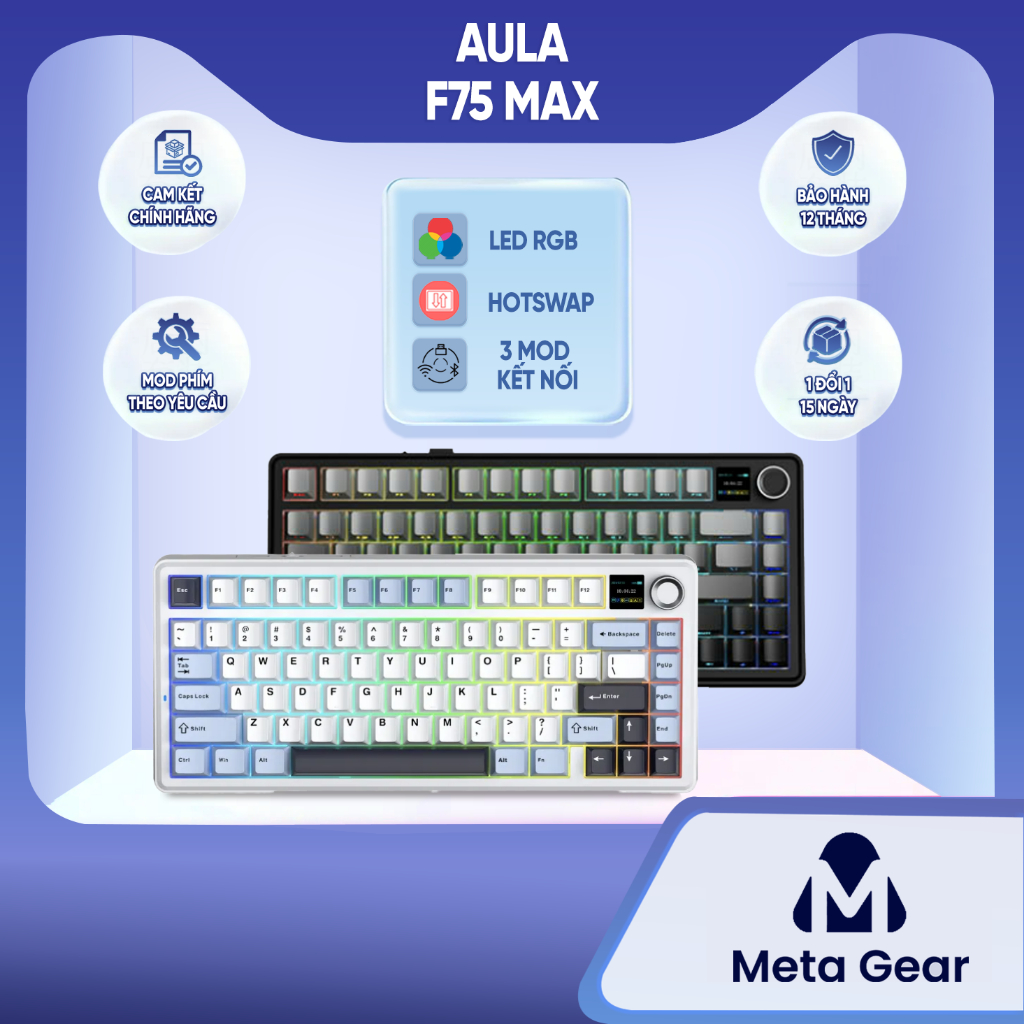 [CHÍNH HÃNG] Bàn phím cơ Aula F75 Max/Aula S75 Pro - Led RGB, Hotswap, 3 chế độ kết nối