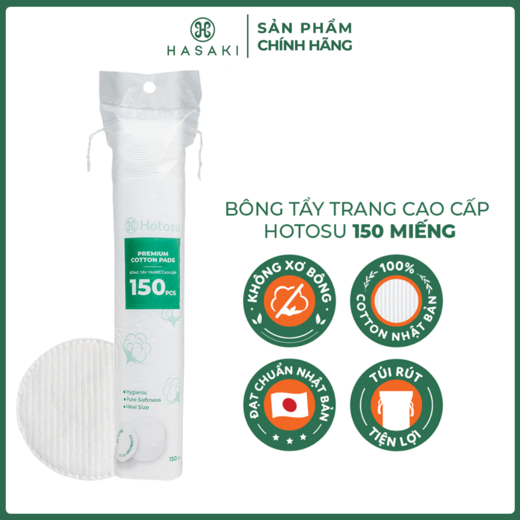 [DAILY] [100% COTTON] Bông Tẩy Trang Hotosu Cao Cấp Túi 150 Miếng/Hộp 80 Miếng Hasaki Sản Phẩm Chính Hãng