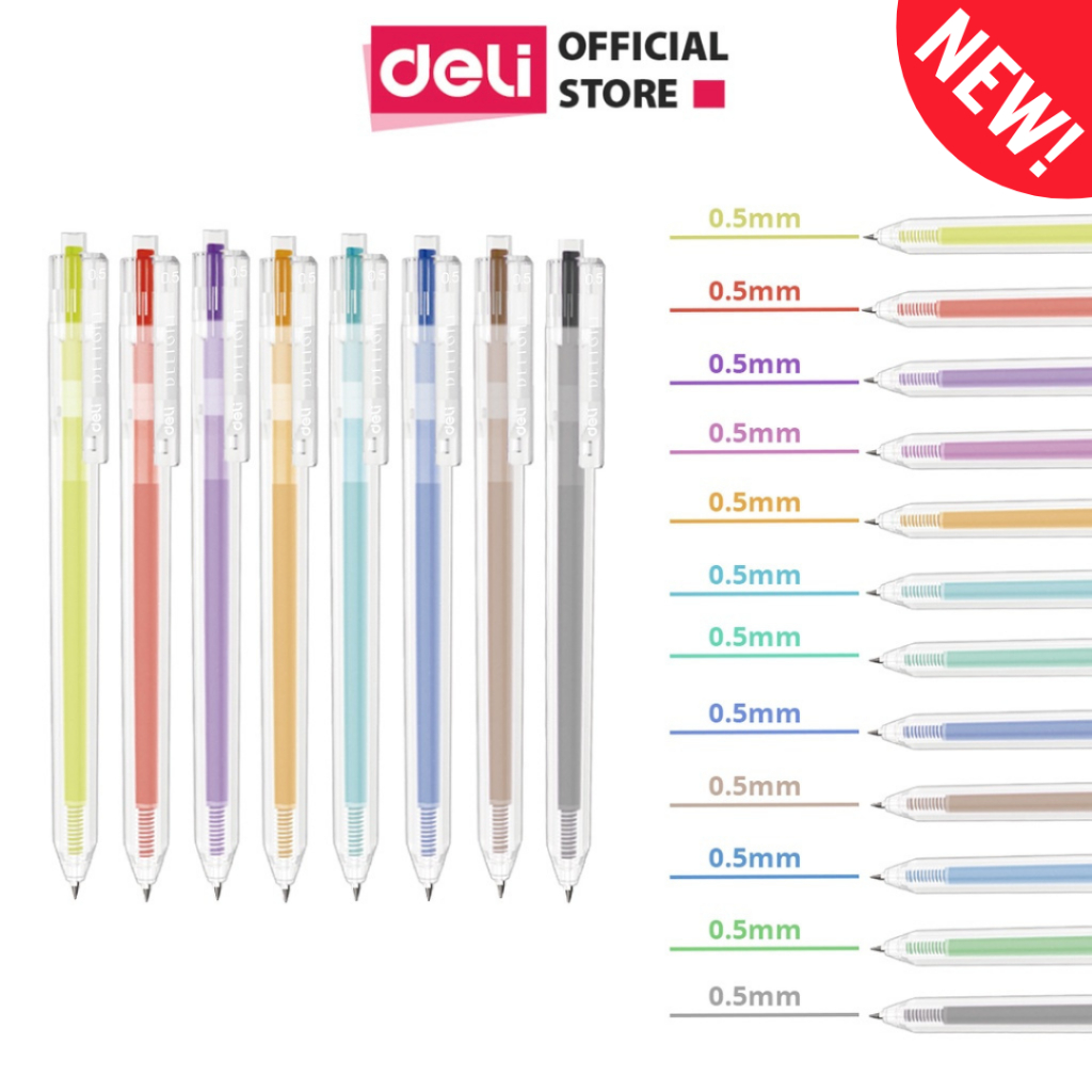[MUA 3 GIẢM 35%] Bút bi nước mực gel bấm EG118 nhiều màu 0.5mm Deli xinh xắn nhanh khô viết đều nhiều mực