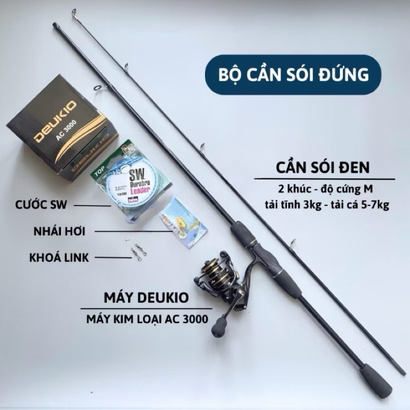 Combo Cần Câu Lure Sói Đen + Máy Ngang/Máy Đứng – Bộ Câu Lure Cá Lóc Giá Rẻ Cho Người Mới Tập Chơi