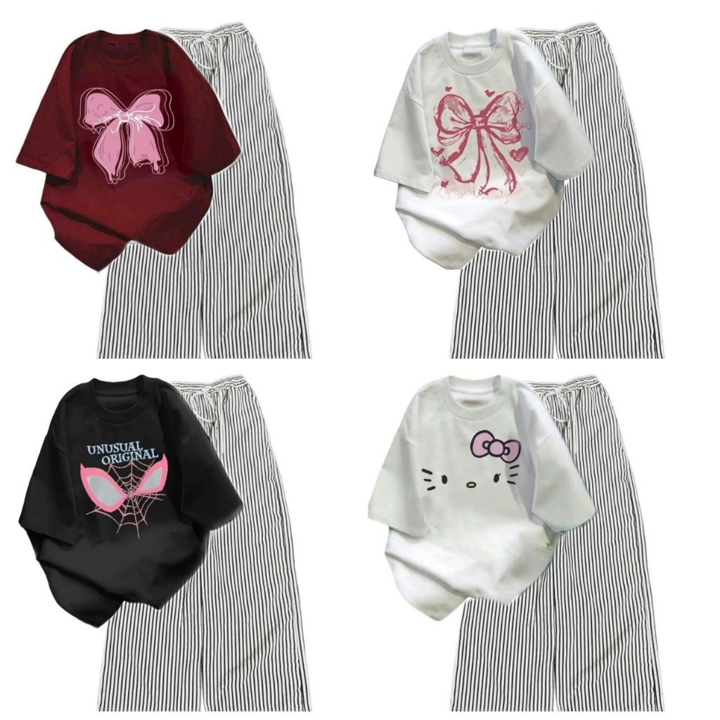 Tổng Hợp Các Sét Bộ Quần Ống Suông Vải Đũi Xốp + Mix Áo Phông từ chất liệu cotton và da cá siêu đẹp