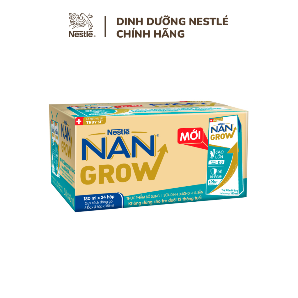 Sữa Pha Sẵn Nestlé NANGROW Cho Trẻ Từ 1 Tuổi, Công Thức Thụy Sĩ Giúp Bé Cao Lớn Vượt Trội, Thùng (24 Hộp x 180ml)
