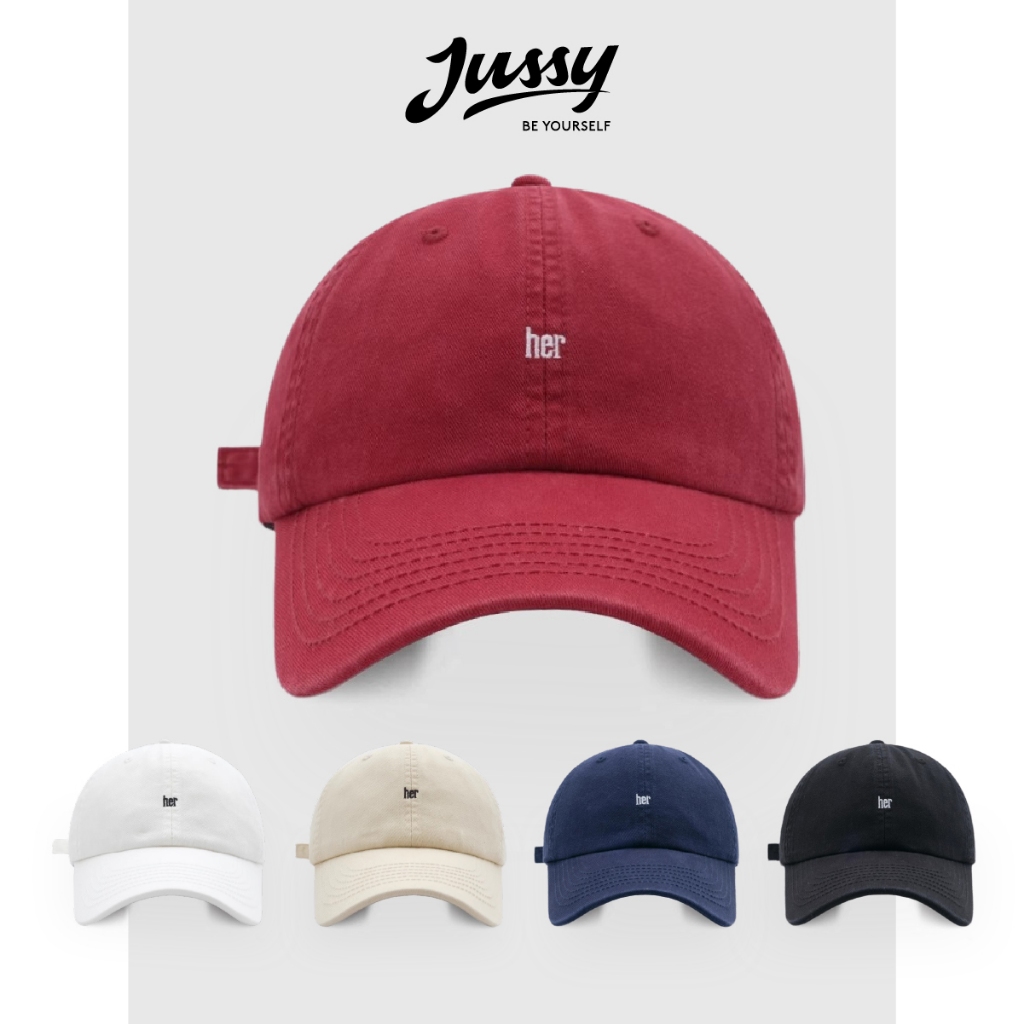 [Choice] Mũ lưỡi trai nam nữ Jussy Official thêu chữ Her form mềm thời trang Hàn Quốc