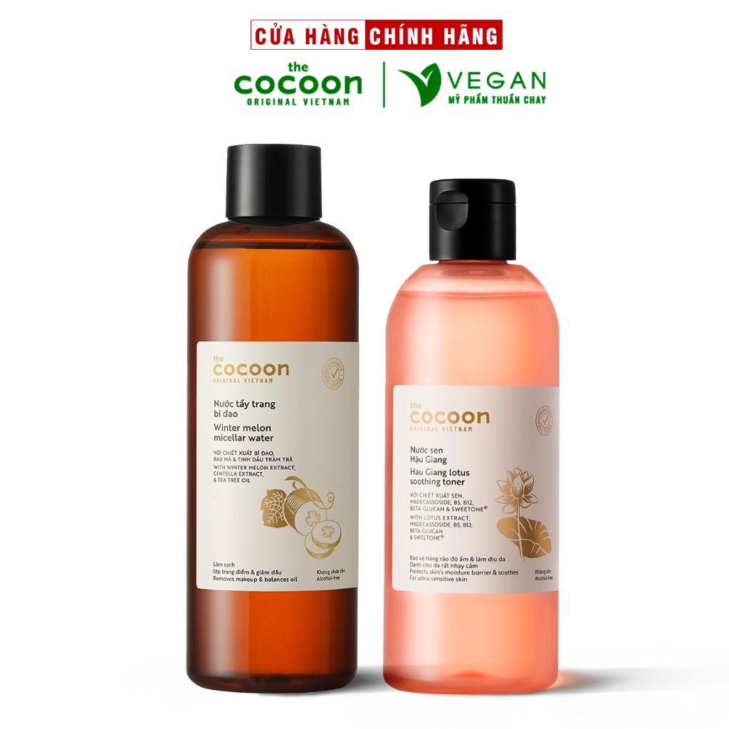 Combo Toner nước cân bằng da Sen Hậu Giang 310ml + Nước tẩy trang bí đao 500ml Cocoon thuần chay