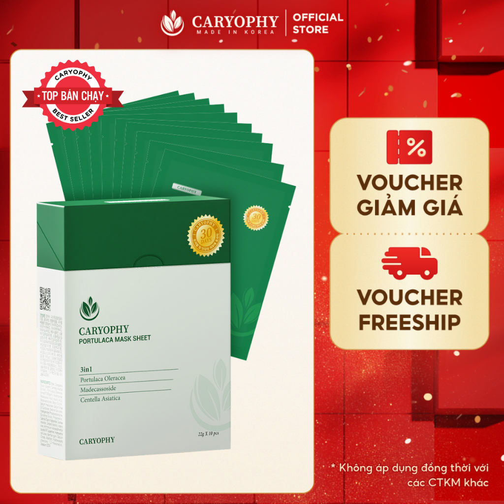 Hộp 10 miếng mặt nạ giấy dưỡng da Caryophy 22gx10 ( Caryophy Portulaca Mask Sheet 22gx10)