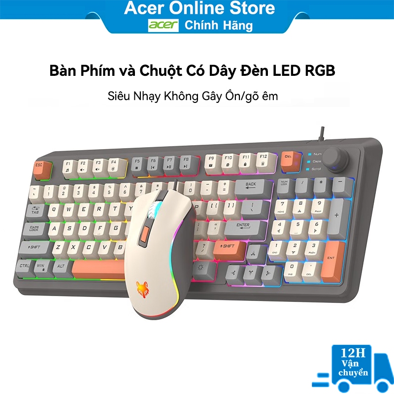 Bàn phím và Chuột giả cơ gaming XUNFOX K82 thiết kế 94 phím có đèn led 7 màu kèm theo nút vặn âm lượng