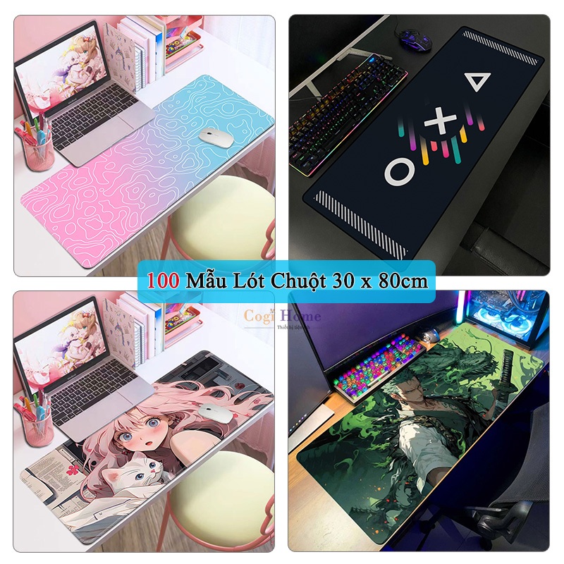 100 Mẫu Tấm Lót Chuột Cỡ Lớn 30 x 80cm Để Bàn Di Chuột Đế Cao Su Chống Trượt