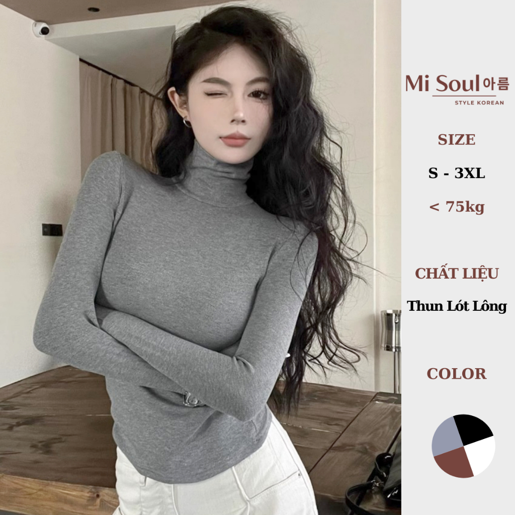 Áo Giữ Nhiệt Dài Tay Cổ Lọ 8p MiSoul, Áo thun cotton Cổ Cao 8 phân Giữ Nhiệt Trơn Dài Tay A26