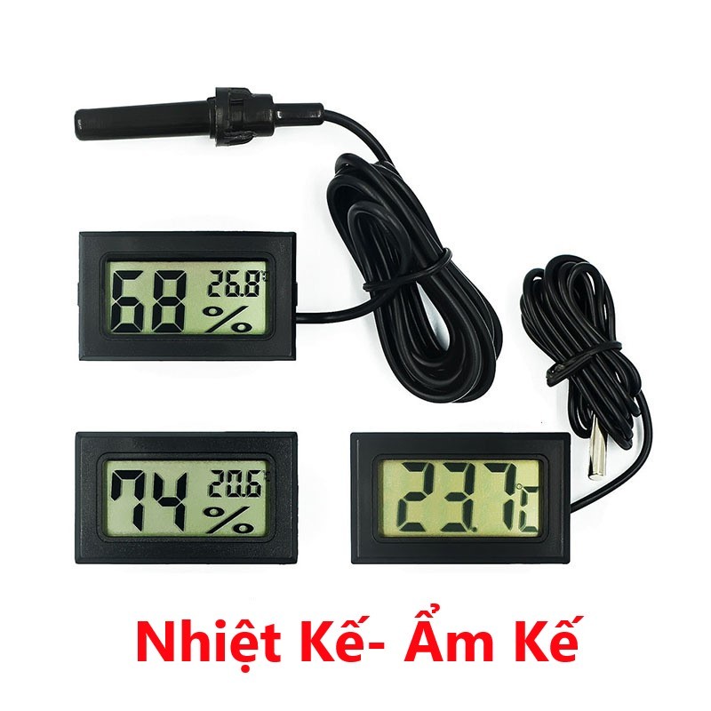 Ẩm kế, Nhiệt Kế Điện Tử -50*C ~100*C Loại Xịn Có Đầu Dò Chống Nước - Dây dài 1 mét, ẩm kế kèm nhiệt kế điện tử