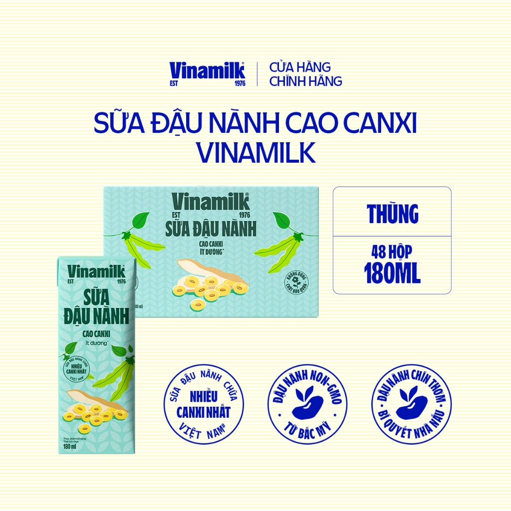 Sữa đậu nành cao canxi Vinamilk - Thùng 48 hộp 180ml