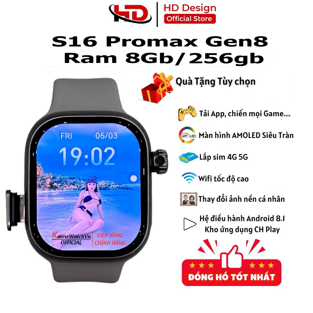Đồng hồ thông minh trẻ em siêu cao cấp S16 promax gen8, lắp sim nghe gọi, Video Call, Có CHplay tải app, ứng dụng YT,FB