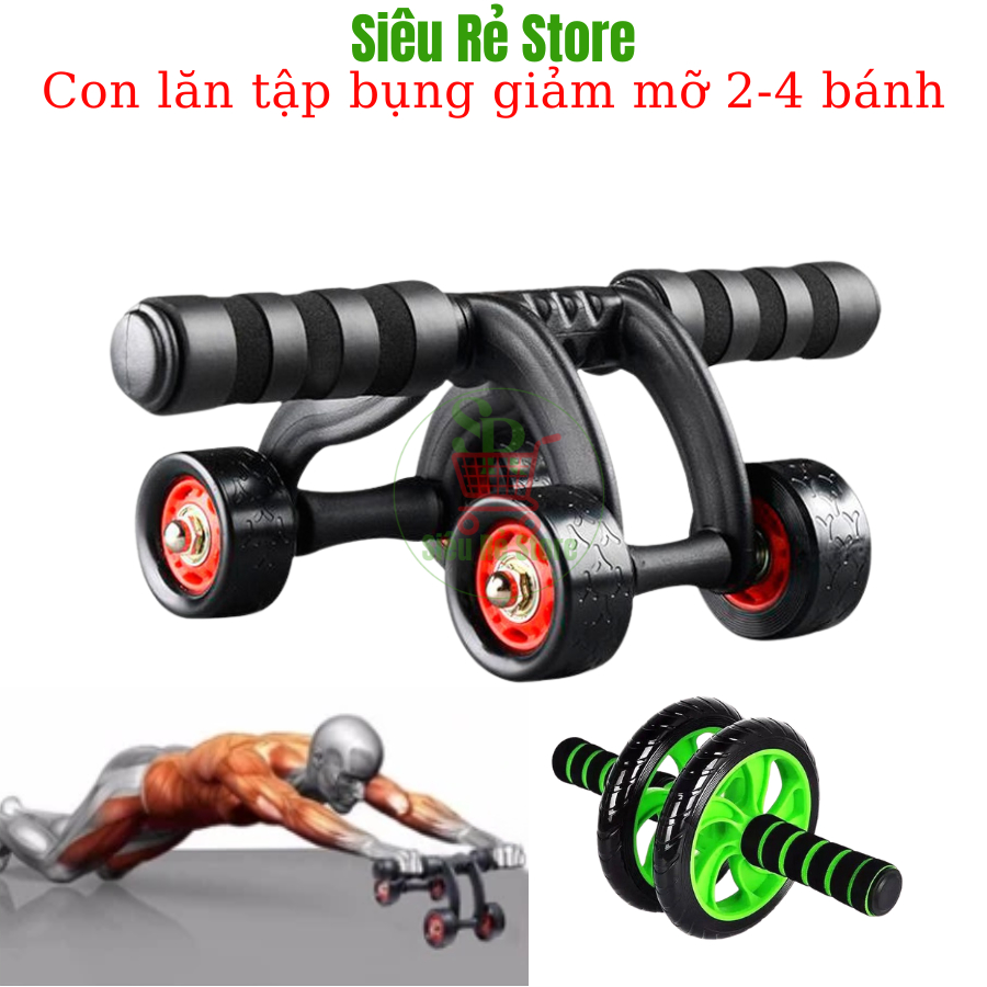 Con lăn tập bụng Siêu Rẻ Store (tặng thảm kê) Dụng cụ tập cơ bụng 2 4 bánh tặng kèm thảm lót tập thể dục giảm mỡ tại nhà