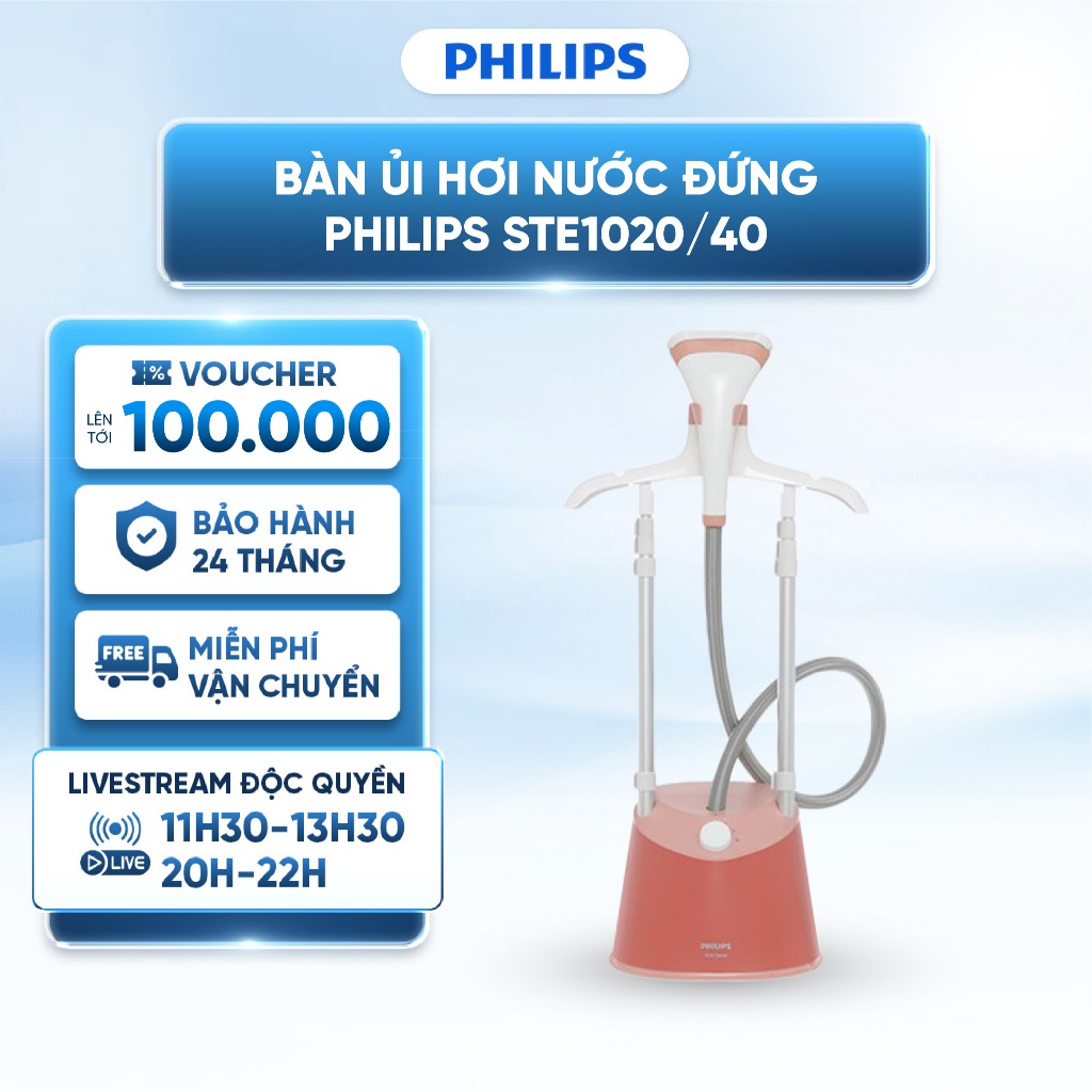 Bàn ủi hơi nước đứng Philips STE1020/40 1800W - An toàn vệ sinh - Thiết kế nhỏ gọn - 3 mức điều chỉnh - chống nhỏ giọt