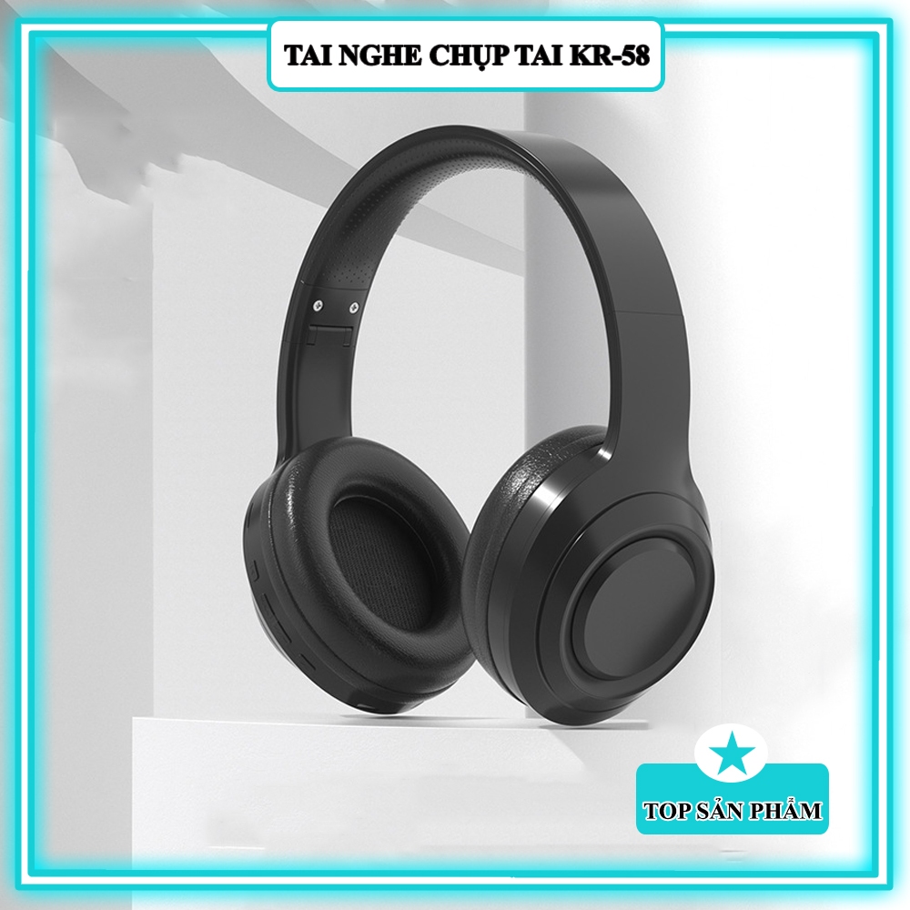 Tai Nghe Chụp Tai Không Dây KR-58 Bass Mạnh, Pin Trâu, Kết Nối Bluetooth V5.4, Mic Đàm Thoại Rõ Nét
