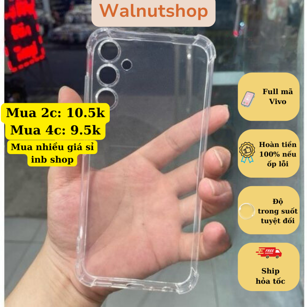 Ốp silicon trong suốt chống sốc các máy Vivo | ốp lưng trong chống va đập nhô hơn màn hình Y19s, Y20, Y04
