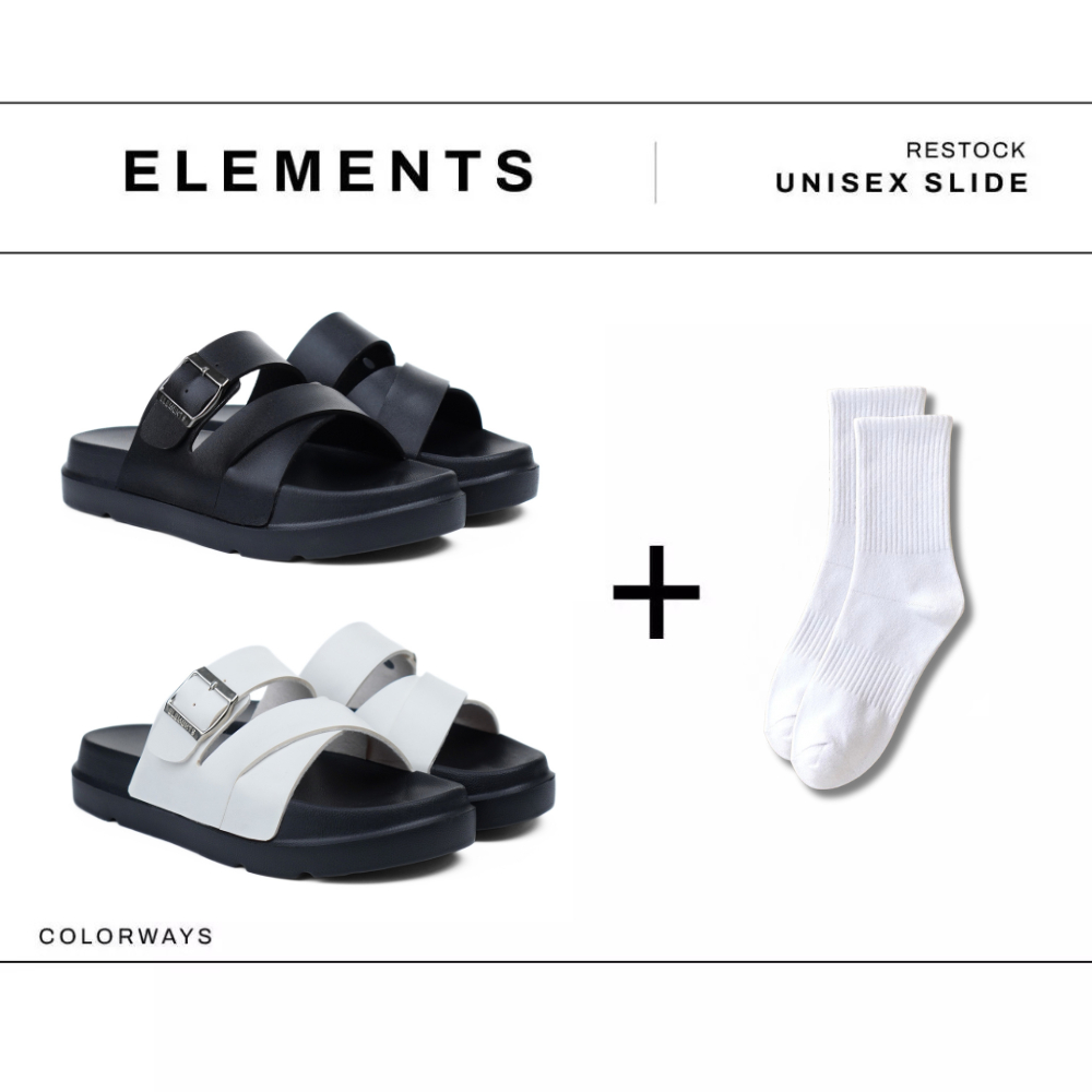 [TẶNG VỚ] E16 - Dép Elements Double Buckle Duo unisex - (Slipper) Dép Elements hai quai khóa cài chữ X đế bằng nam nữ