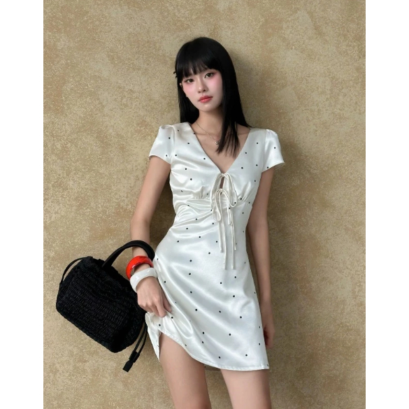 Váy Lụa Nữ Sang Chảnh ANVIE.VN Đầm Lụa Dáng Ngắn Cột Nơ Có tay Thời Trang Dự Tiệc Form Ôm Body VD009