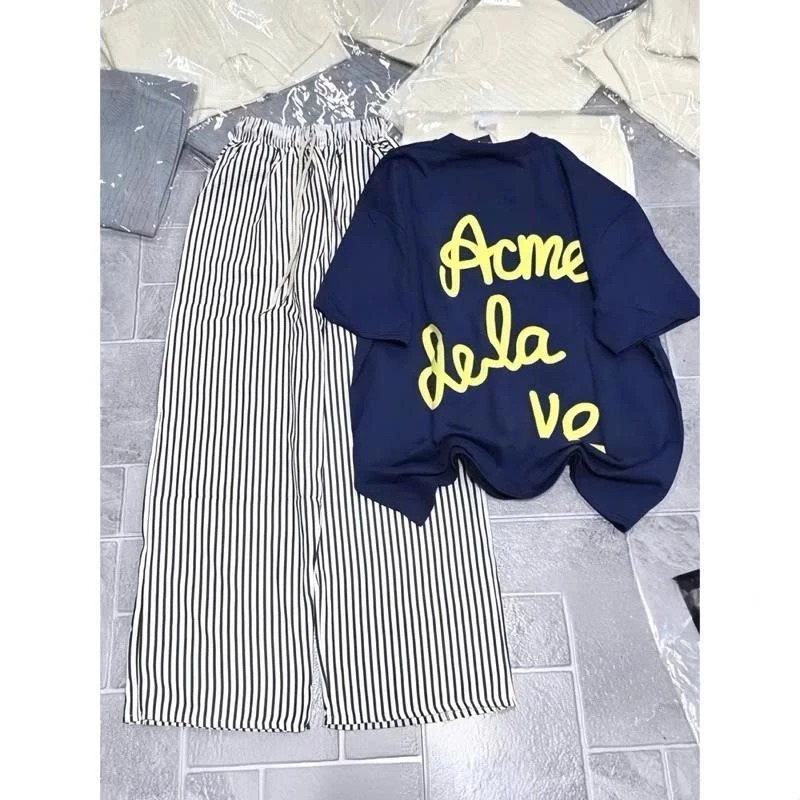 Sét áo nữ A.CMMee MIx quần kẻ sọc ống rộng dáng đứng fresize 38-55kg