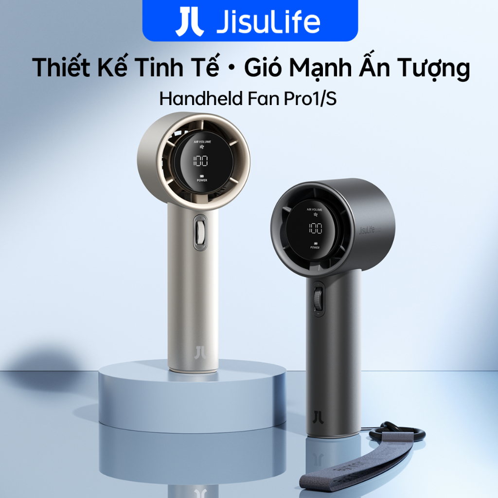 Quạt tay JisuLife Pro1/S siêu nhỏ gọn gió siêu mạnh pin trâu 100 cấp độ điều chỉnh màn hình LED sạc điện để bàn dã ngoại