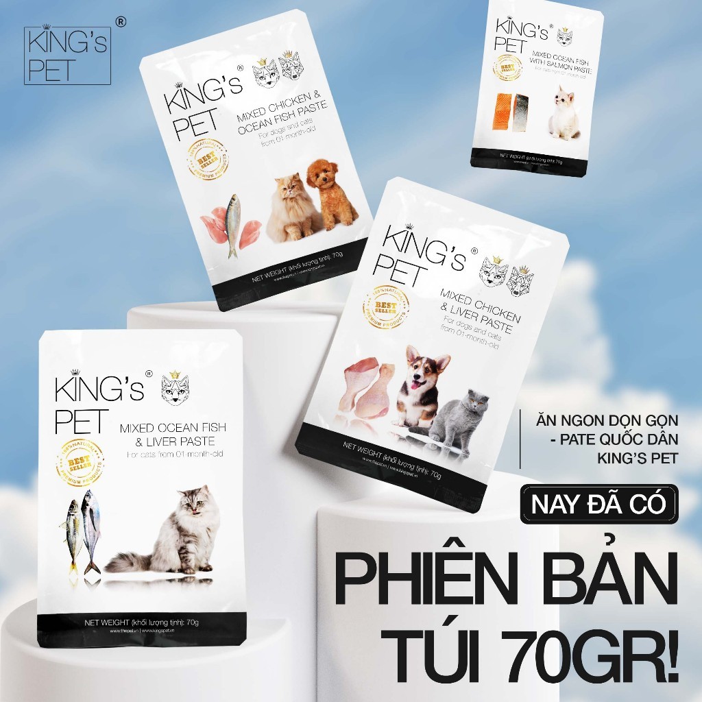 Hộp 12 Túi Pate King’s Pet 70gr Thức Ăn Cho Chó Mèo Tăng Cường Hệ Miễn Dịch Dễ Tiêu Hóa