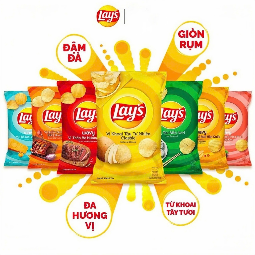 [COMBO 10 GÓI] Snack Khoai Tây Lay's Chính Hãng Đủ Vị, Giòn Rụm Thơm Ngon, Ăn Vặt Tiện Lợi 31gr