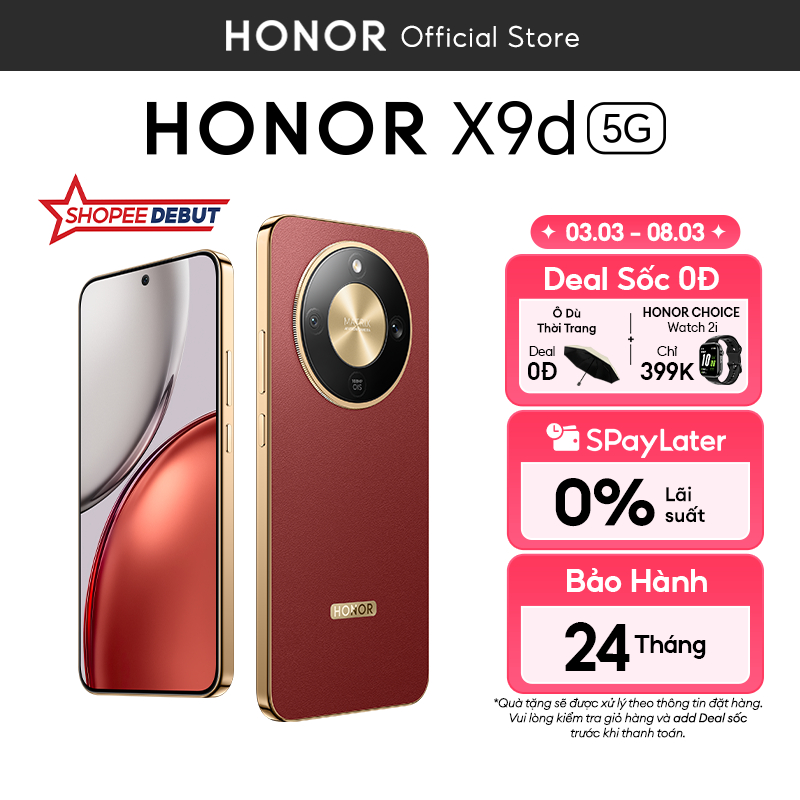 [ƯU ĐÃI ĐỘC QUYỀN] Điện Thoại Honor X9d 5G 8GB/12GB + 256GB/512GB | Pin 8300mAh | Camera AI OIS 108 MP| BH 24 Tháng