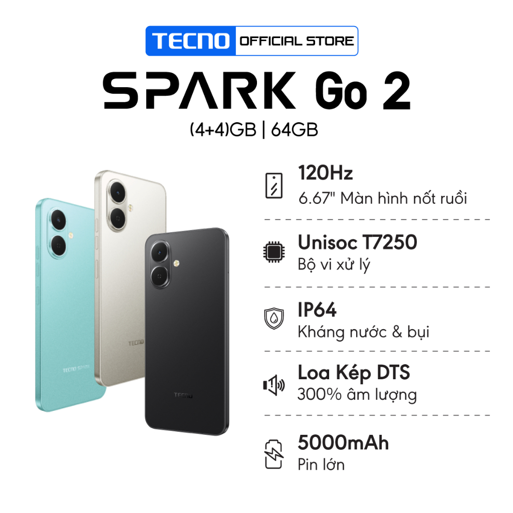 Điện thoại TECNO SPARK GO 2 (4+4)GB/64GB | Màn hình 6.67