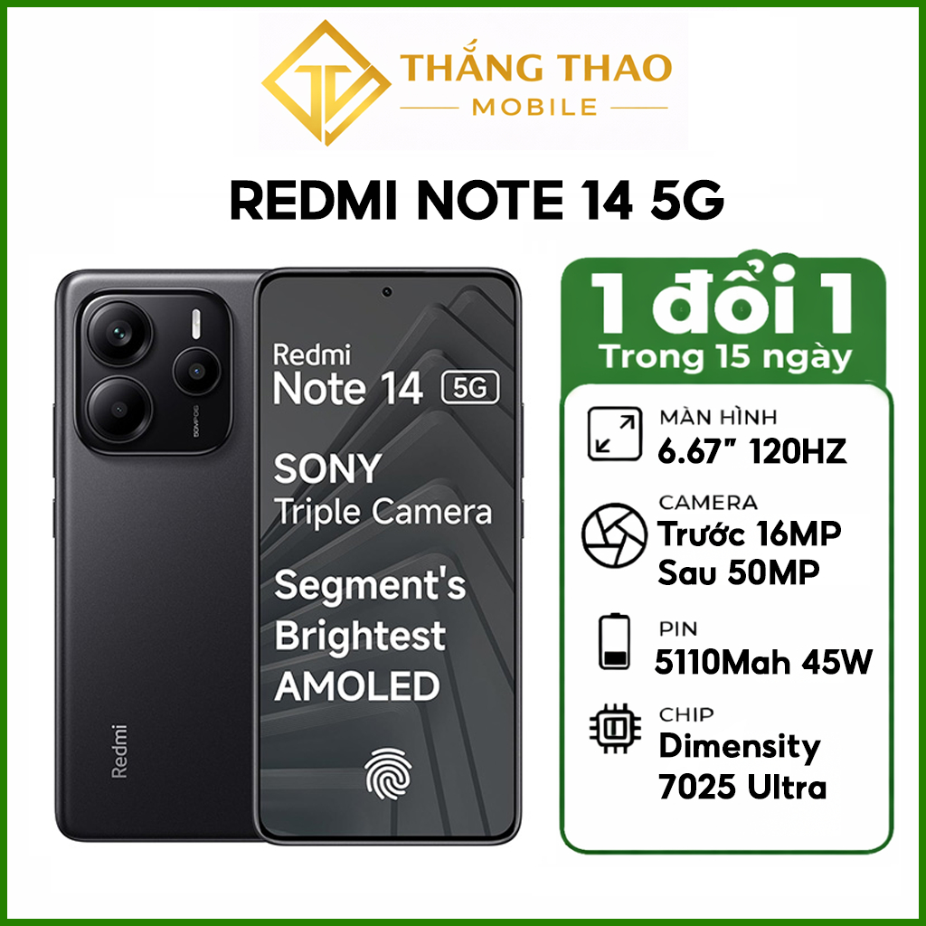 Điện thoại Xiaomi Redmi Note 14 5G (8GB/256GB) Màn hình amoled 6.67