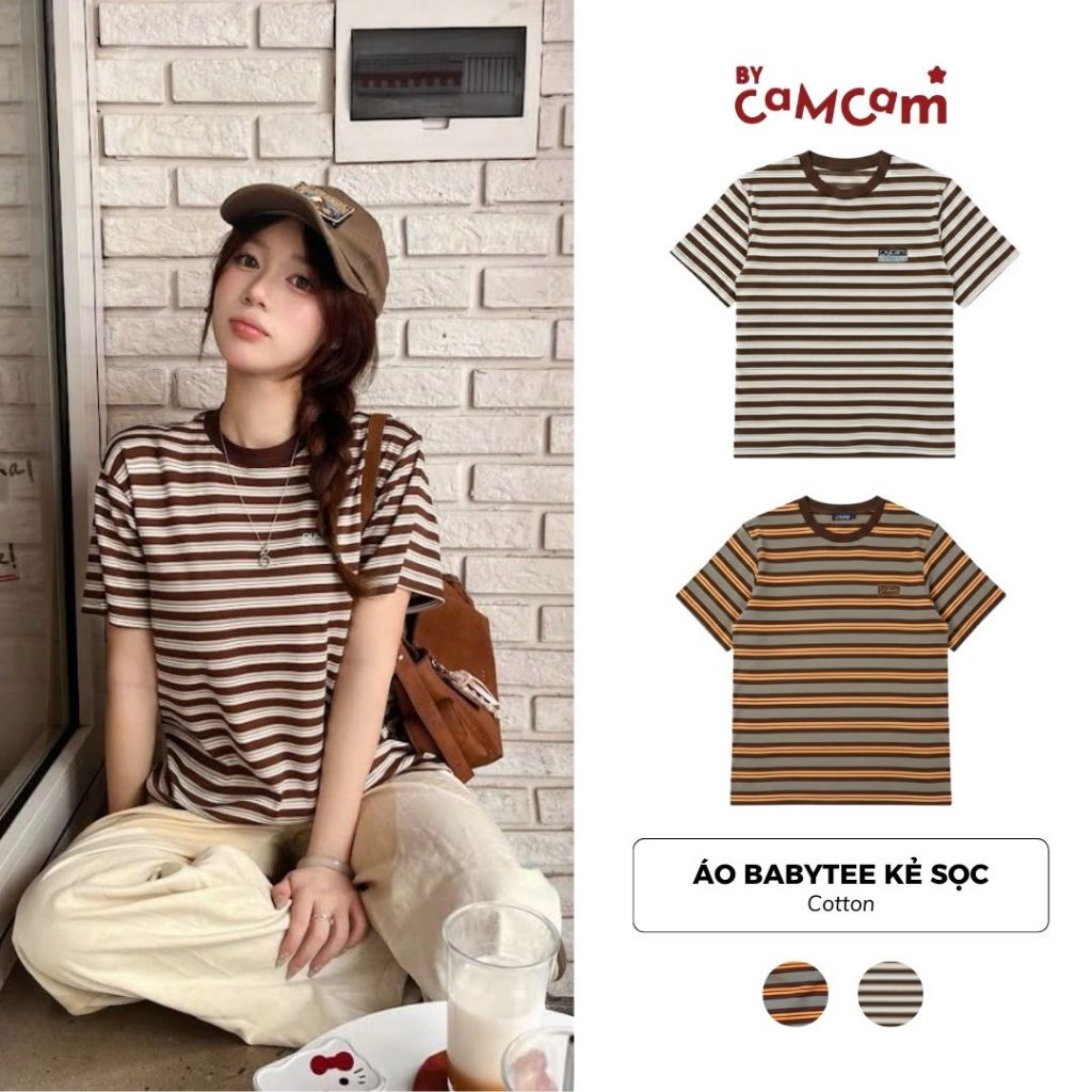 Áo Thun Babytee Kẻ Sọc 𝑩𝒚𝒄𝒂𝒎𝒄𝒂𝒎 Phối Cổ Bo Trendy ABN496