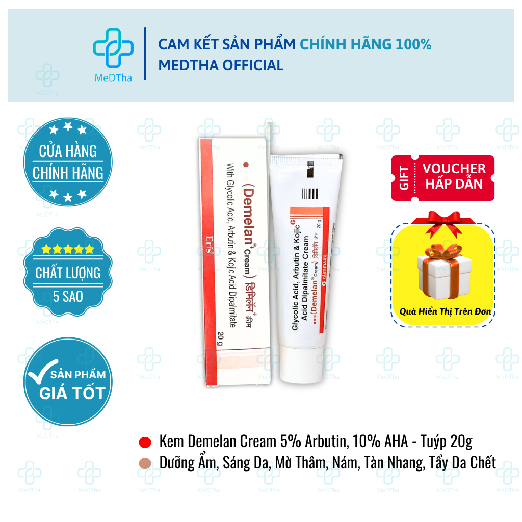Kem Demelan Cream - Dưỡng Ẩm, Làm Trắng Da, Mờ Thâm, Nám, Tẩy Da Chết 5% Arbutin, 10% AHA (Tuýp 20g)