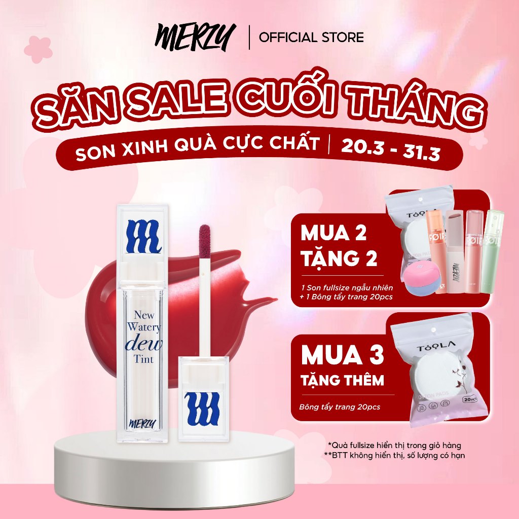 [NEW DEW] Son Tint Bóng Hàn Quốc Bền Màu, Lâu Trôi Cho Đôi Môi Căng Mọng, Ẩm Mịn Merzy The Watery Dew Tint 4g