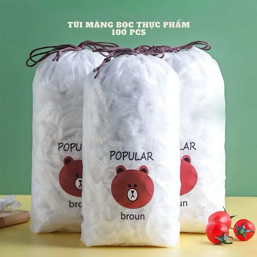 combo 5 túi màng bọc thực phẩm PE hình gấu có chun co giãn siêu dai bọc đồ ăn, chùm đầu đa năng, Túi gấu bọc thực phẩm