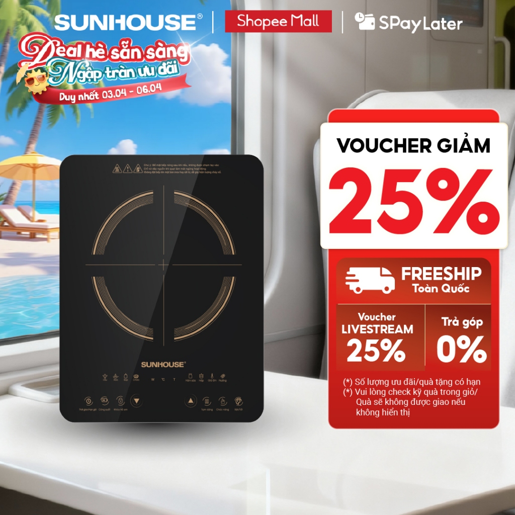 Bếp từ đơn Sunhouse SHD6803 - Công suất 2000W - Bảo hành 12 tháng - 8 chế độ nấu - Nút bấm điện tử
